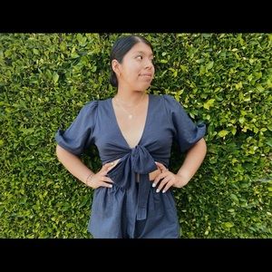 Linen set: Tie-front top with matching shorts